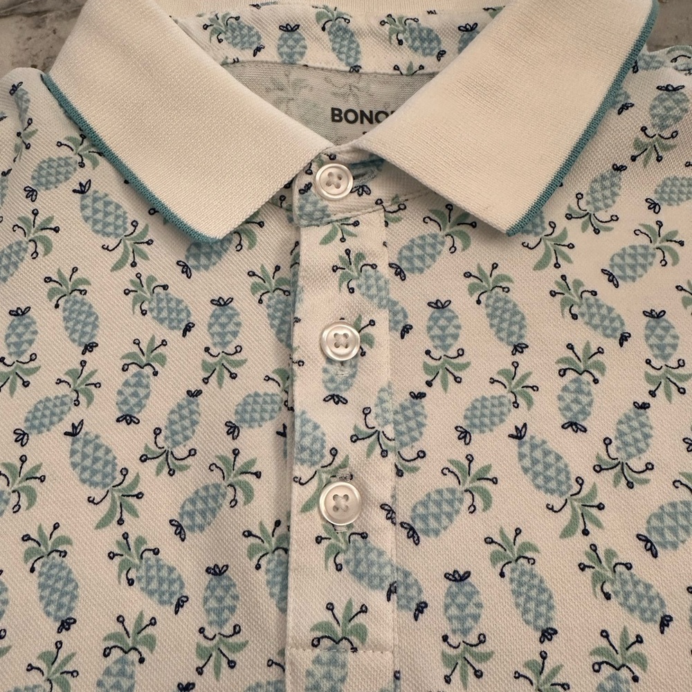 Bonobos Men's Pineapple Print Polo Shirt - White and Blue